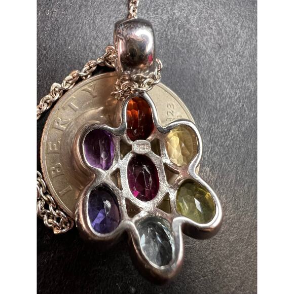 Vintage multi gemstone cluster pendant necklace in sterling silver - Picture 16 of 16